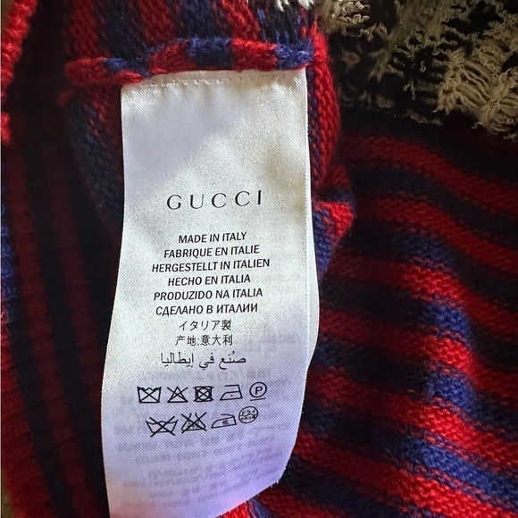 GUCCI Striped Wool Sweater With King Spaniel Intarsia Blue In Red Size… - Picture 9 of 12